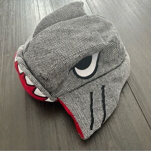Youth Warm Black and Red Herringbone Shark Hat